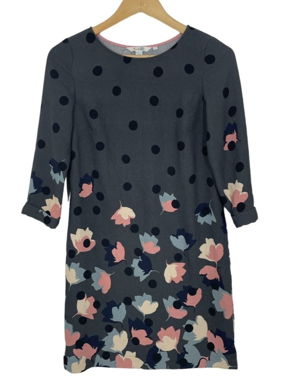 Boden Navy Polka Dot Floral Midi Shift Dress - Size Large (L)